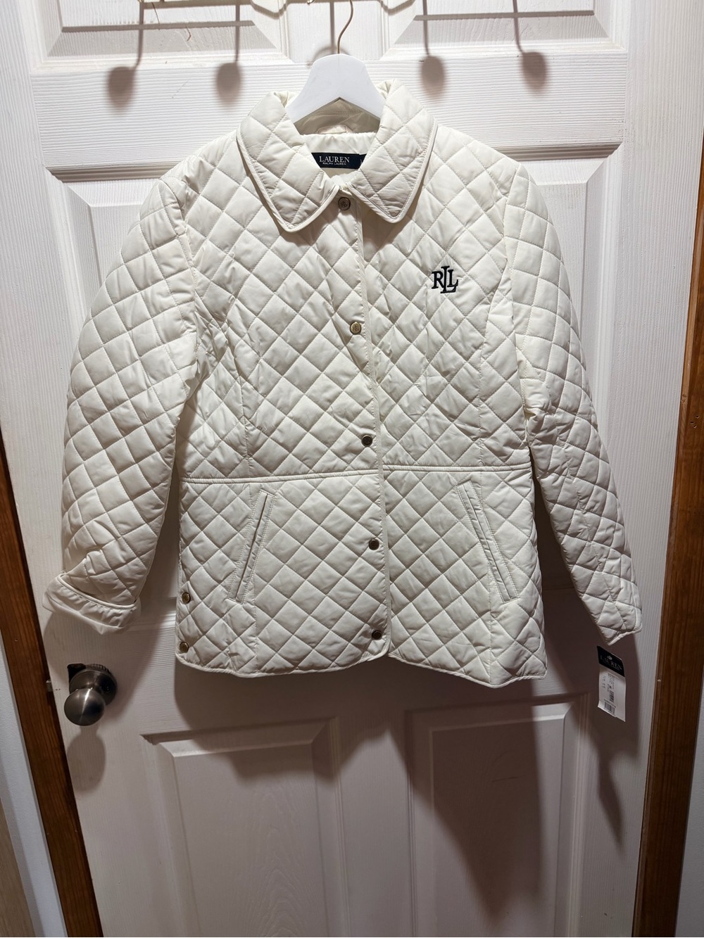 Ralph Lauren Cream Quilted Button-Front Puffer Jacket